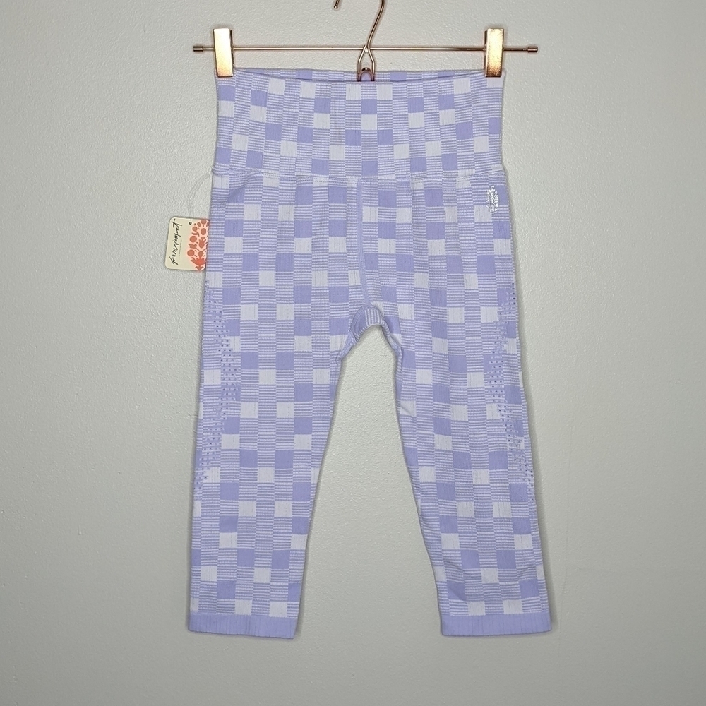 NWT Free People Movement purple white checkered exercise yoga crop pants M/L